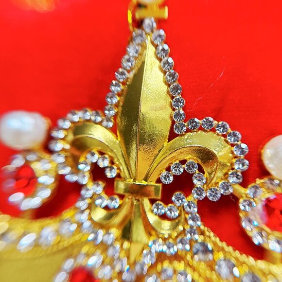 Royal Velvet Gold King's Crown, Tufted King Crown, Crystal Gold Crown, Gifts - Picture 6 of 8